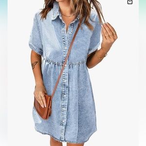 luvamia Women's Short Sleeve Button Down Tiered Denim Babydoll Jean Dress XL